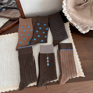 Women's Slight Bounce Retro Stripes Polka Dots Color Clash Mid-Calf Socks h5 Picture2