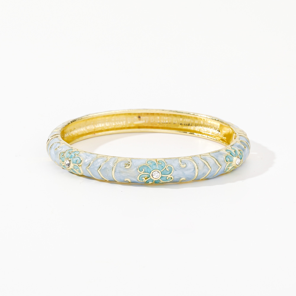 Romantic Series Retro Flower Mixed Color Alloy Gold Color  Women's Bangles 