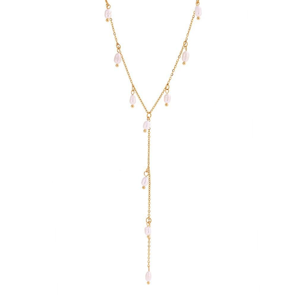 Collares De Cadena Para Mujer De Acero Inoxidable Con Circonita Dorada, Elegantes Y Con Forma De Estrella Elíptica, Resistentes Al Agua, De La Serie Simple. Imagen4