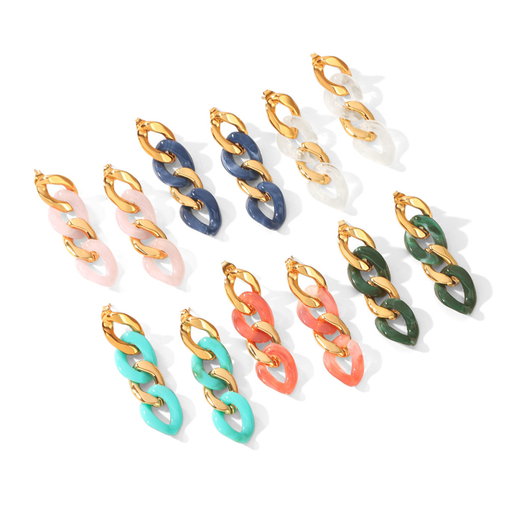 Stainless Steel Waterproof Resin Chain Shape Women's Dangle Earrings h5Picture4