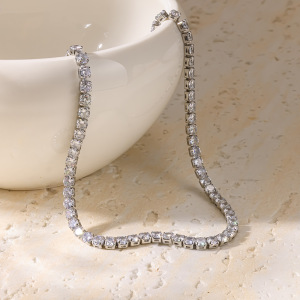 Simple Series Daily Geometric Shape Stainless Steel Waterproof   Gold Color  Zircon Women‘s Chain Necklaces h5 Picture3