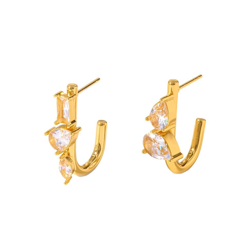 Simple Series Daily Droplet Stainless Steel Waterproof   Gold Color  Zircon Women's Stud Earrings Picture5