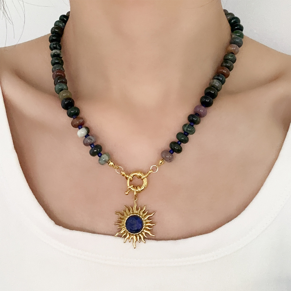 Simple Series Retro Sun Beads Natural Stones   Gold Color  Women's Beaded Necklaces Picture2