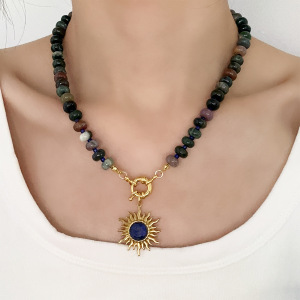 Simple Series Retro Sun Beads Natural Stones   Gold Color  Women's Beaded Necklaces h5 Picture2
