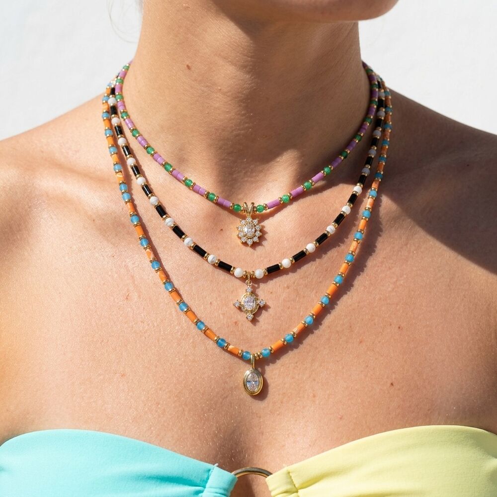 Romantic Series Sweet Beads Mixed Color Natural Stones Women's Beaded Necklaces h5Picture3