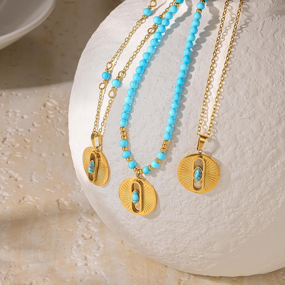 Romantic Series Bohemian Geometric Shape Stainless Steel Waterproof   Gold Color  Women's Pendant Necklaces Picture3