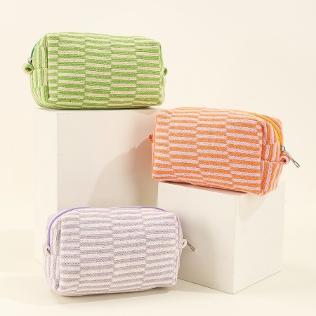 Simple Series Daily Solid Color Plaid Polyester Makeup Bags