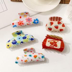 Simple Series Cute Flower Letter Fruit Stripe Plaid Mixed Color Cherry Strawberry Pvc Hair Claws h5 Picture2