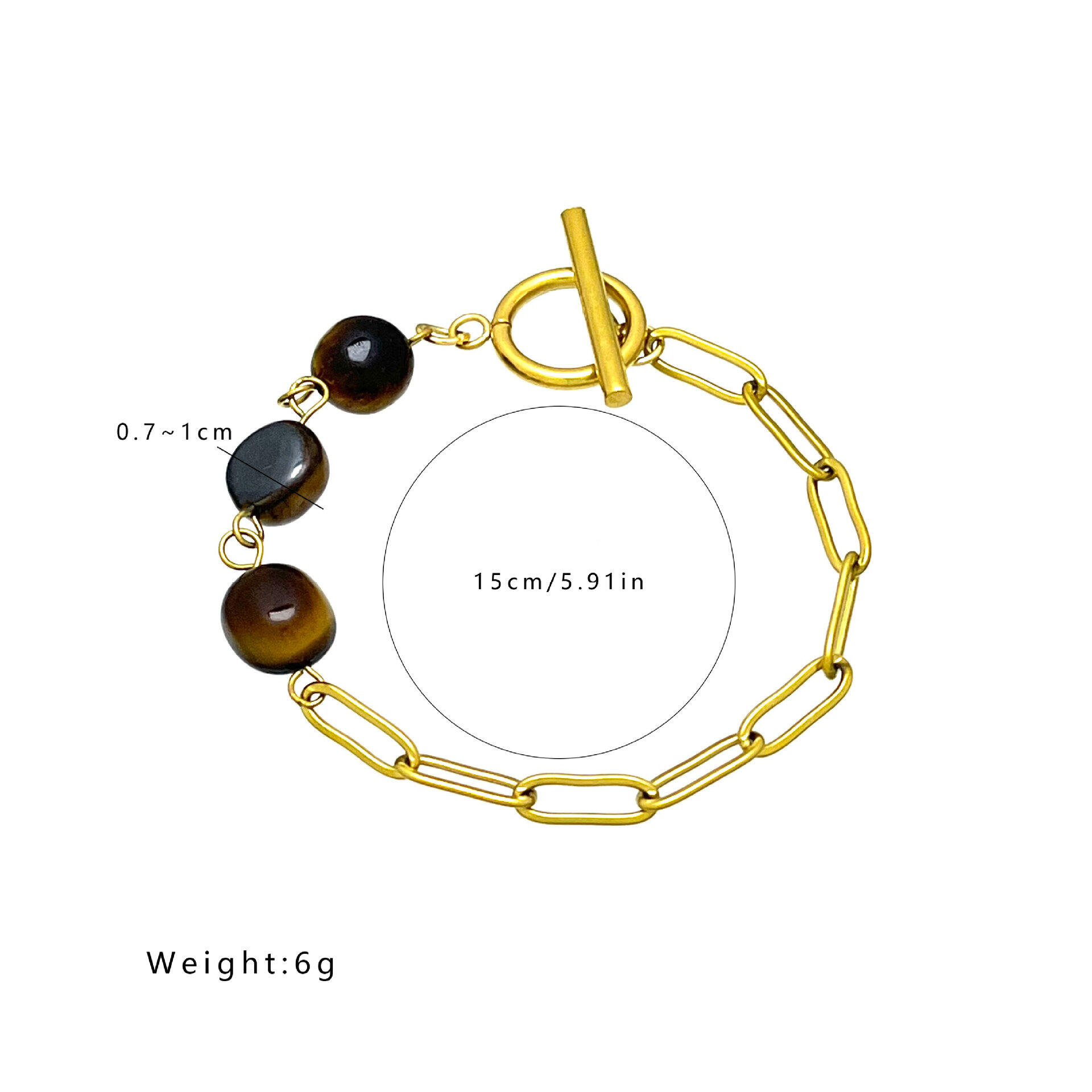 Einfache Retro-Armbänder Mit Unregelmäßig Geformten Perlen Aus Edelstahl, Wasserdicht, Goldfarben, Mit Natursteinen Bild4