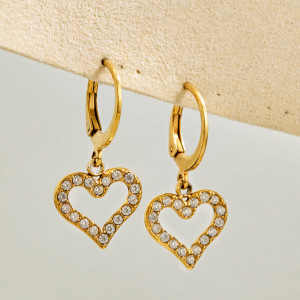Simple Heart Stainless Steel Waterproof Gold Color Zircon Women's Drop Earrings h5 Picture3