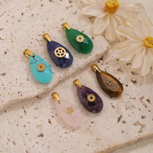 Classic Series Diy Droplet Gradient Color Natural Stones Gold Color Pendants h5 Picture2