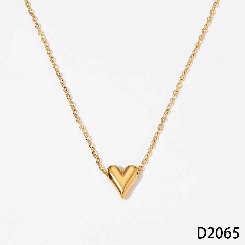 Simple Heart Stainless Steel Waterproof Gold Color Women's Pendant Necklaces