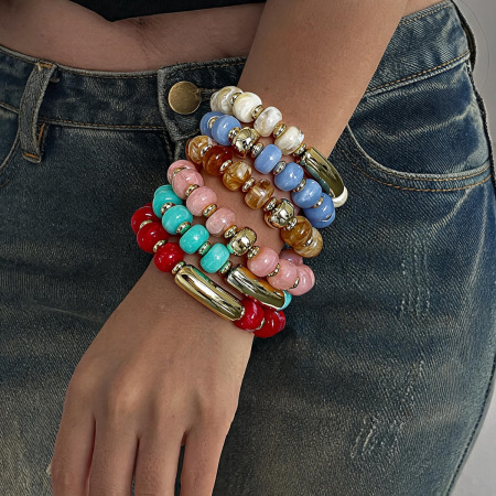 Simple Series Retro Beads Gradient Color Acrylic Women's Beaded Bracelets