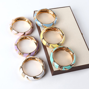 Classic Series Elegant Feather Dripping Enamel Alloy Gold Color  Women's Bangles h5 Picture2