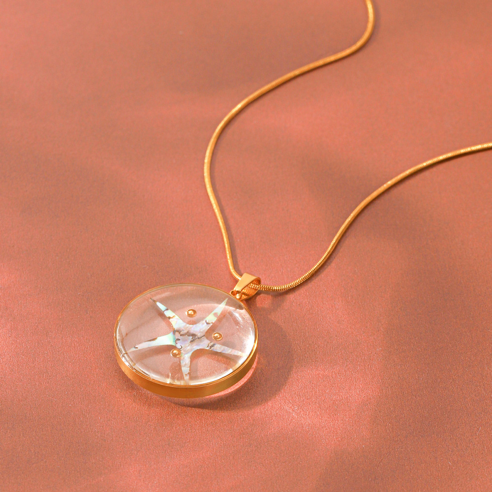 Simple Series Daily Circle Starfish Stainless Steel Waterproof Gold Color Women's Pendant Necklaces h5Picture3