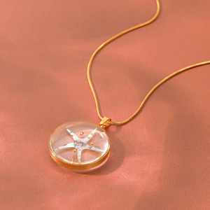 Simple Series Daily Circle Starfish Stainless Steel Waterproof Gold Color Women's Pendant Necklaces h5 Picture3