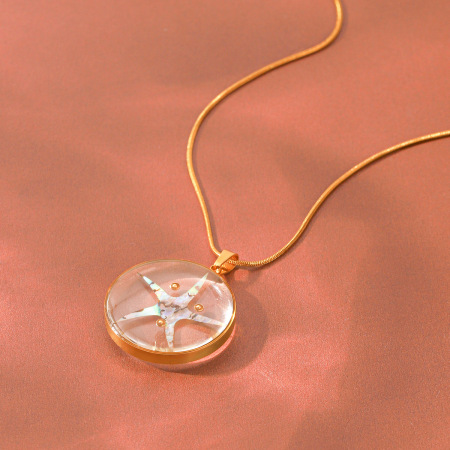 Simple Series Daily Circle Starfish Stainless Steel Waterproof   Gold Color  Women's Pendant Necklaces 2