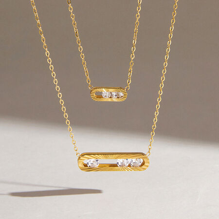 Geometrische Form, wasserdichte Edelstahl-Anhänger-Halskette mit Zirkonia in Goldfarbe für Damen