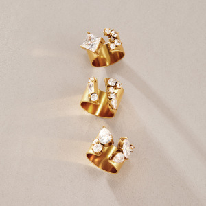 Luxurious Series Daily Irregular Shape Stainless Steel Waterproof   Gold Color  Zircon Women's Gemstone Rings h5 Picture3