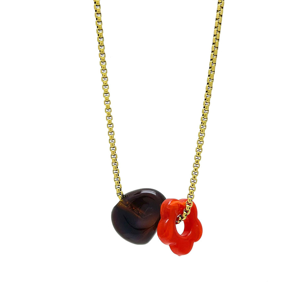Simple Series Retro Flower Chain Stainless Steel Waterproof   Gold Color  Women's Long Necklaces 