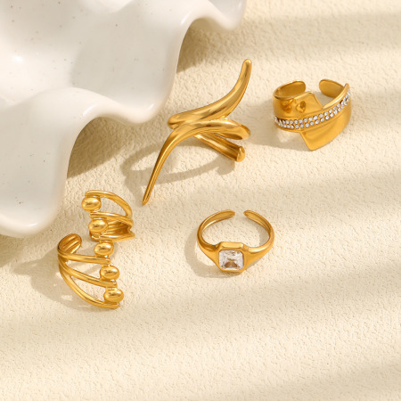 Simple Series – Statement-Ringe für den Alltag, unregelmäßige Form, Edelstahl, wasserdicht, goldfarben