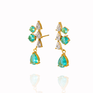 Simple Series Daily Droplet Geometric Shape Stainless Steel Waterproof   Gold Color  Zircon Women's Drop Earrings h5 Picture4