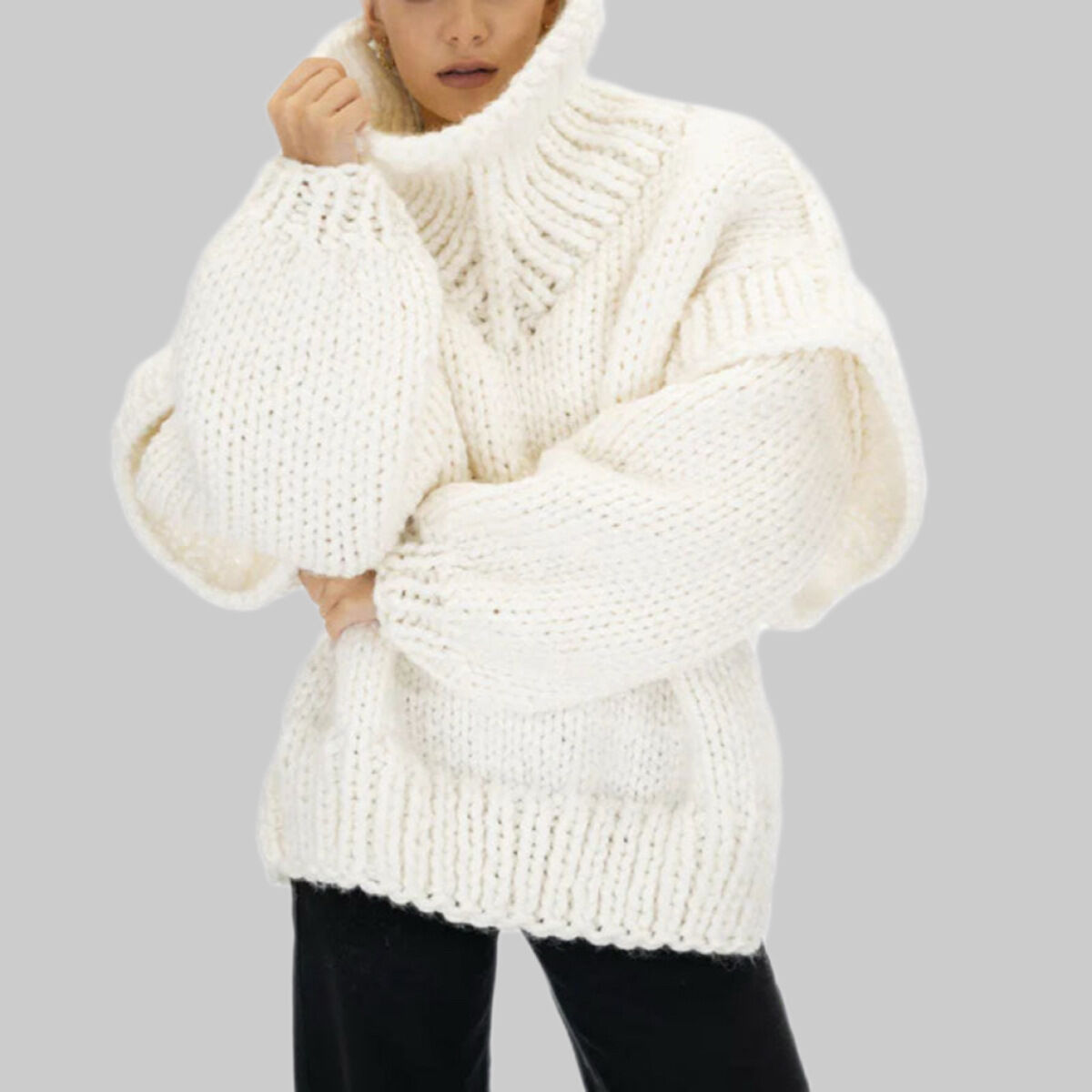 Casual Solid Color Turtleneck Loose Fit Acrylic Knitted Jumper 2