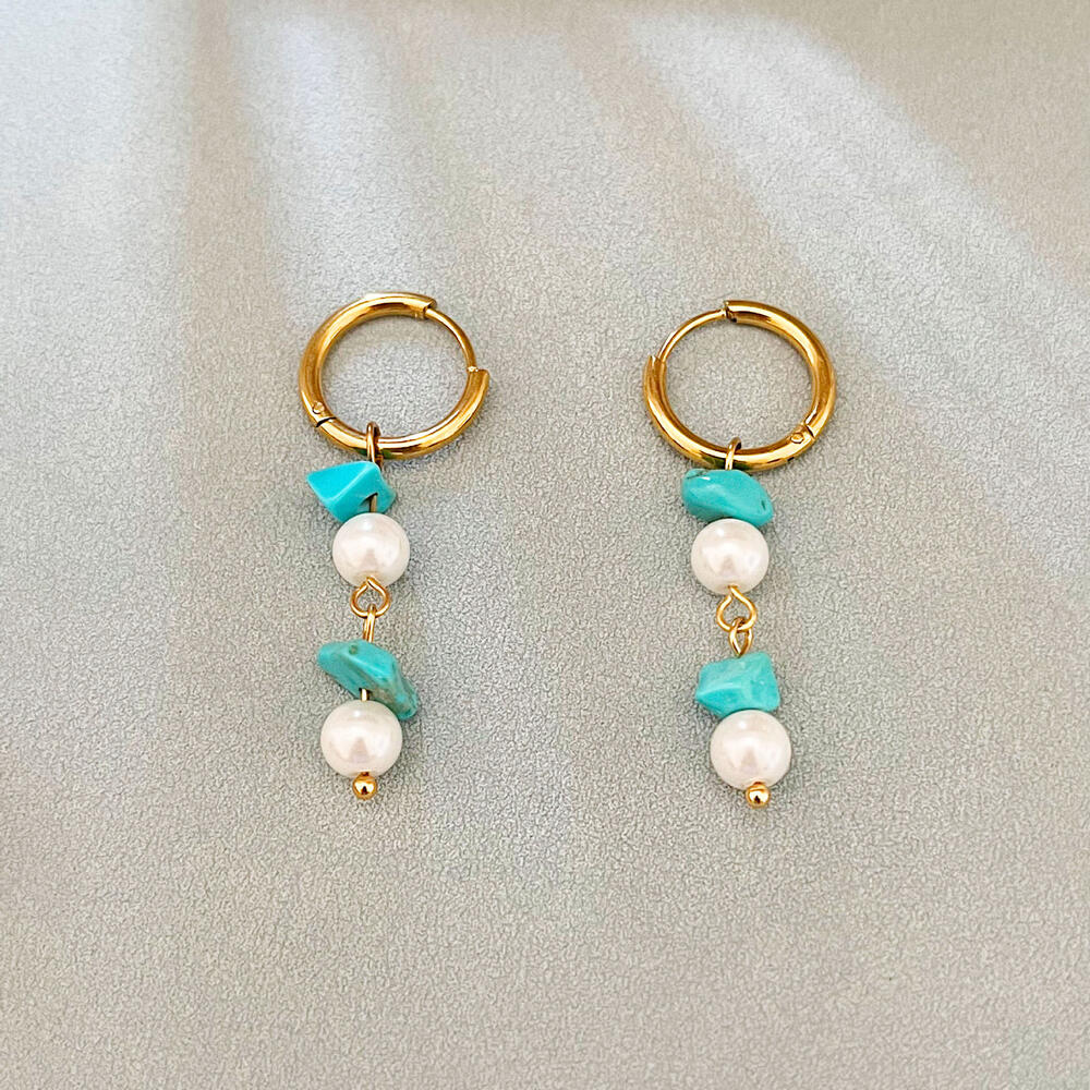 Boucles D'Oreilles Perles Élégantes Romantiques En Acier Inoxydable, Couleur Or, Imperméables, Avec Perles Végétales.