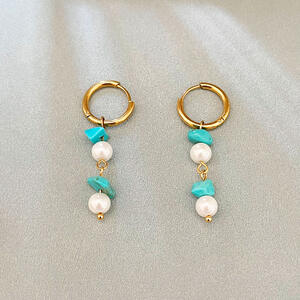 Boucles D'Oreilles Perles Élégantes Romantiques En Acier Inoxydable, Couleur Or, Imperméables, Avec Perles Végétales. h5