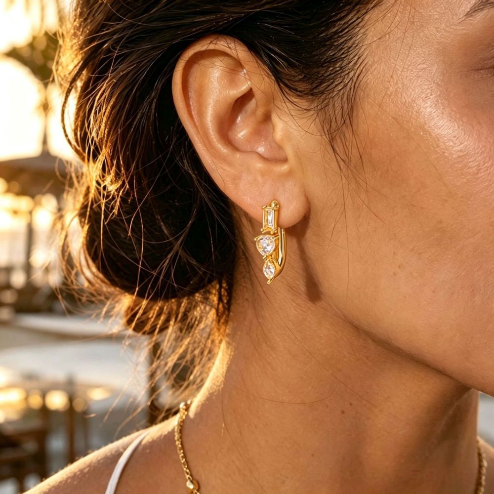 Simple Series Daily Droplet Stainless Steel Waterproof   Gold Color  Zircon Women's Stud Earrings Picture2