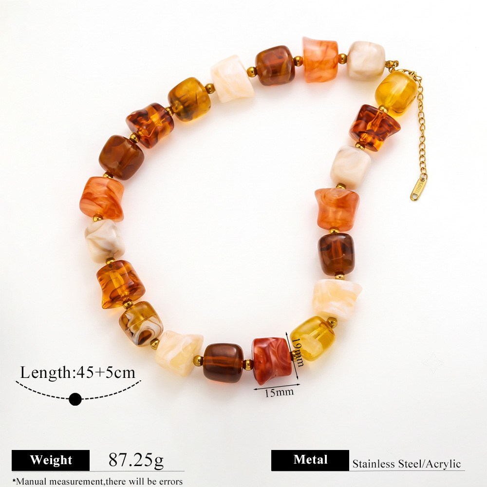 Simple Series Retro Beads Gradient Color Acrylic Women's Beaded Necklaces 