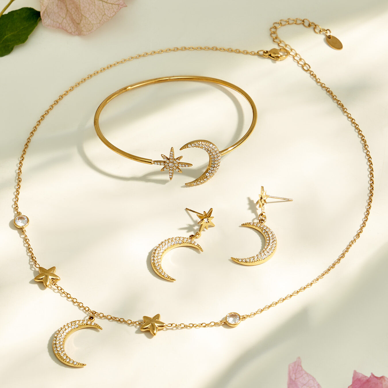 Conjunto De Joyas De Lujo Para Mujer Con Circonitas En Forma De Estrella Y Luna, De Acero Inoxidable, Resistente Al Agua Y Con Forma Irregular Y Diseño Sencillo. h5 Imagen3