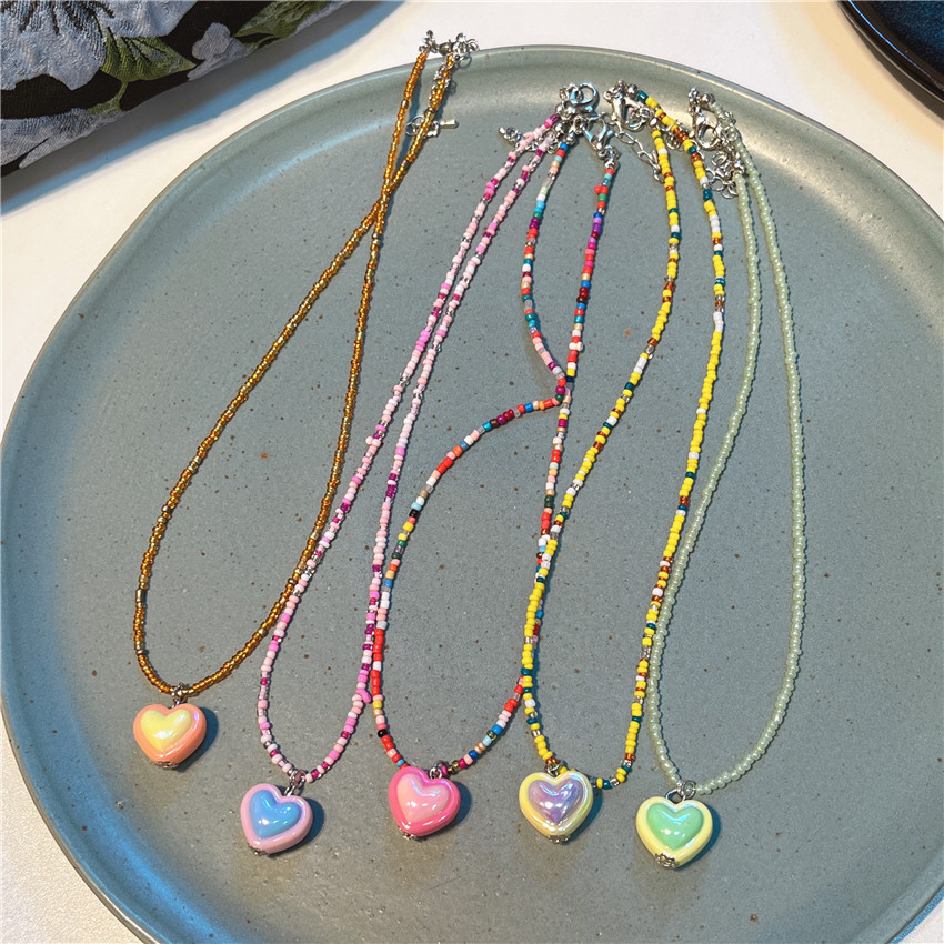 Simple Series Sweet Heart Beads Glass Child Basic Necklaces Picture2