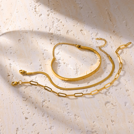 Simple Series Simple Geometric Shape Stainless Steel Waterproof Gold Color Women's Bracelets Sets