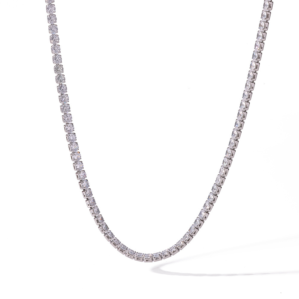 Simple Series Daily Geometric Shape Stainless Steel Waterproof   Gold Color  Zircon Women‘s Chain Necklaces Picture4