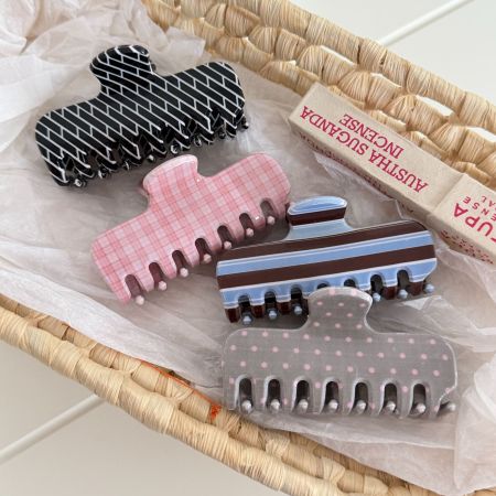 Pinzas acrílicas para el cabello de la serie Simple Daily Stripe Plaid Polka Dots de colores variados