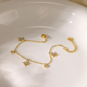 Simple Series Daily Flower Geometric Shape Stainless Steel Waterproof   Gold Color  Zircon Women's Chain Bracelets h5 Picture3