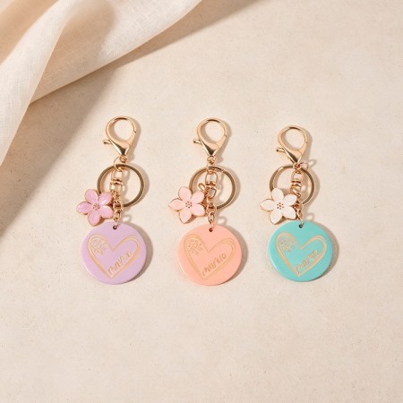 Portachiavi In Lega Con Cuore E Lettera &Quot;Sweet Flower&Quot; Della Serie Simple Series