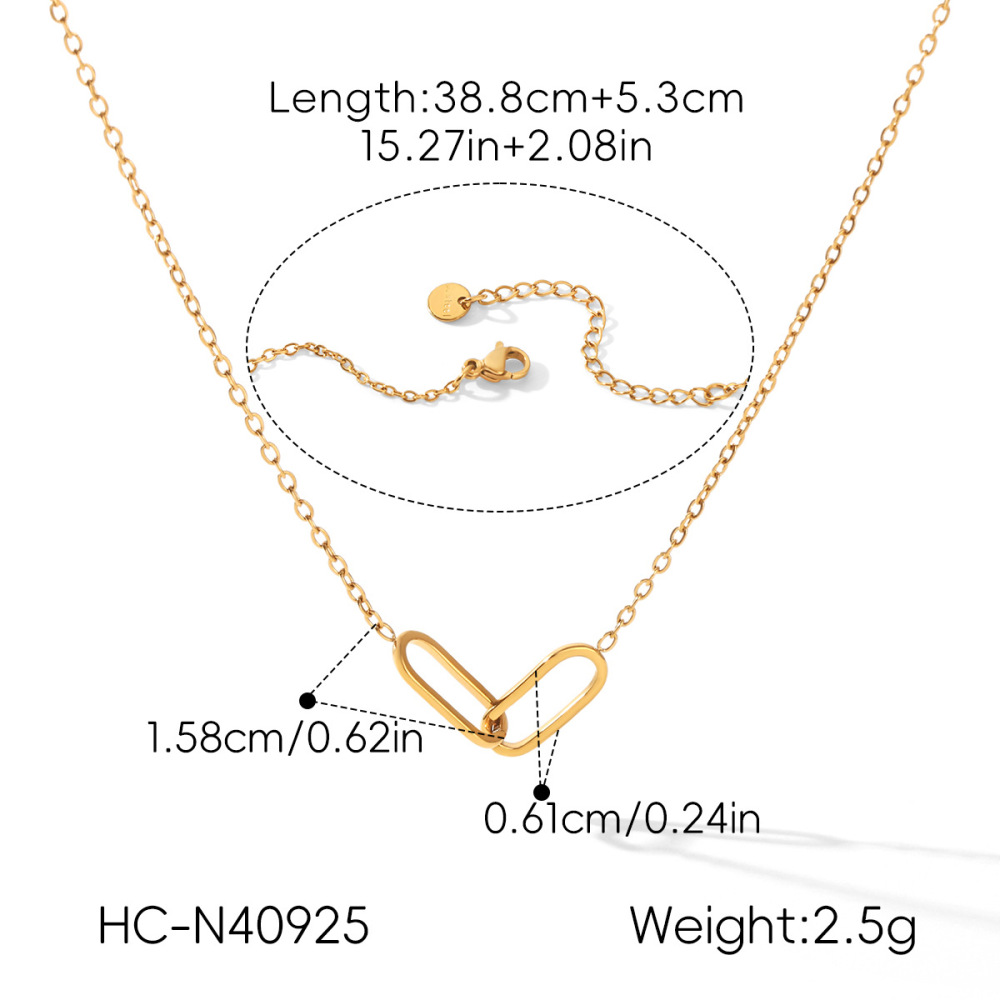 Ellipse Shape Stainless Steel Waterproof Gold Color Women's Pendant Necklaces Picture2