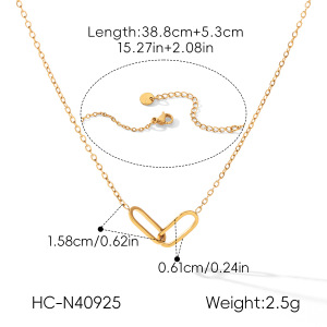 Ellipse Shape Stainless Steel Waterproof Gold Color Women's Pendant Necklaces h5 Picture2