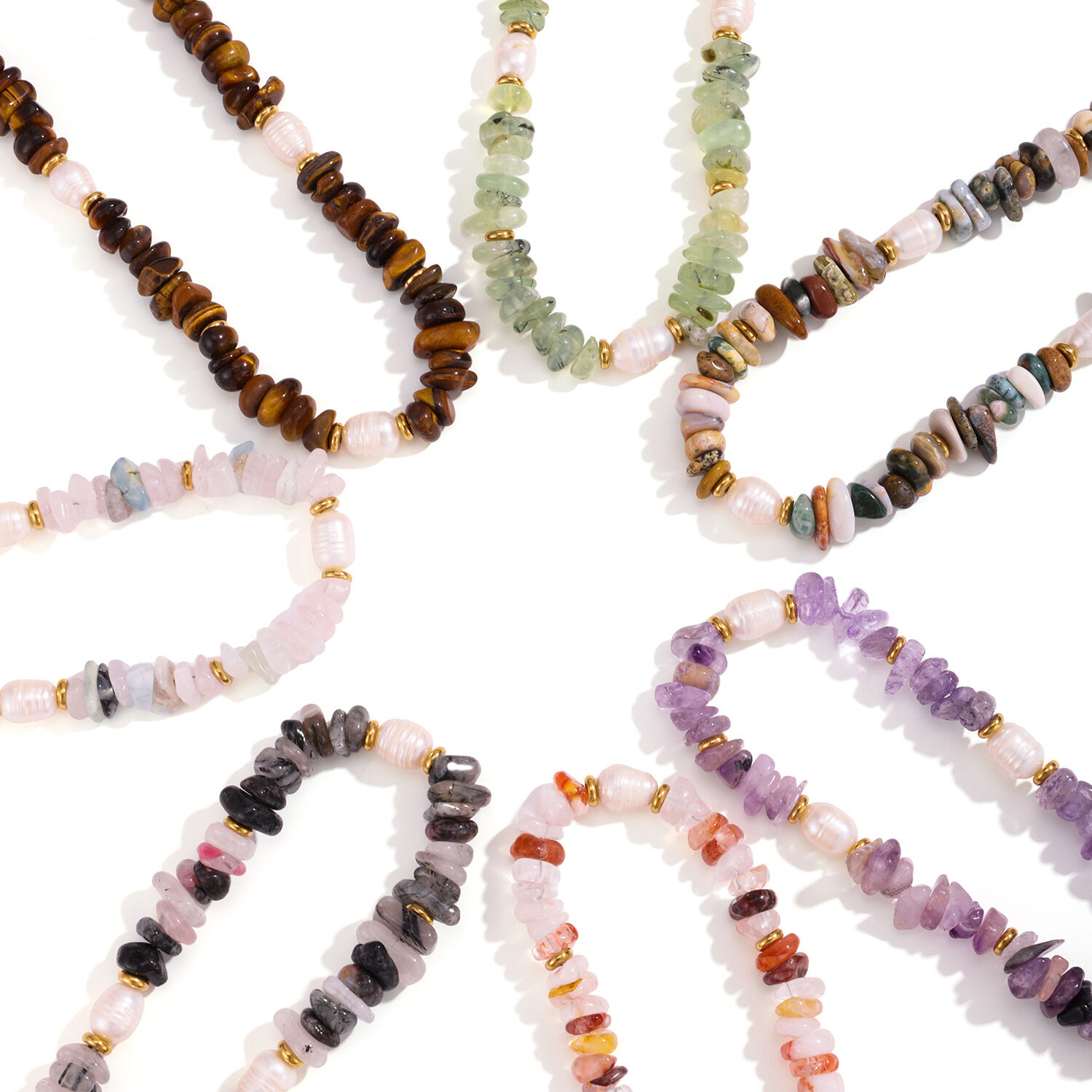 Collares De Cuentas Para Mujer De La Serie Simple Sweet Con Forma Irregular, Piedras Naturales Y Color Dorado. h5 Imagen3