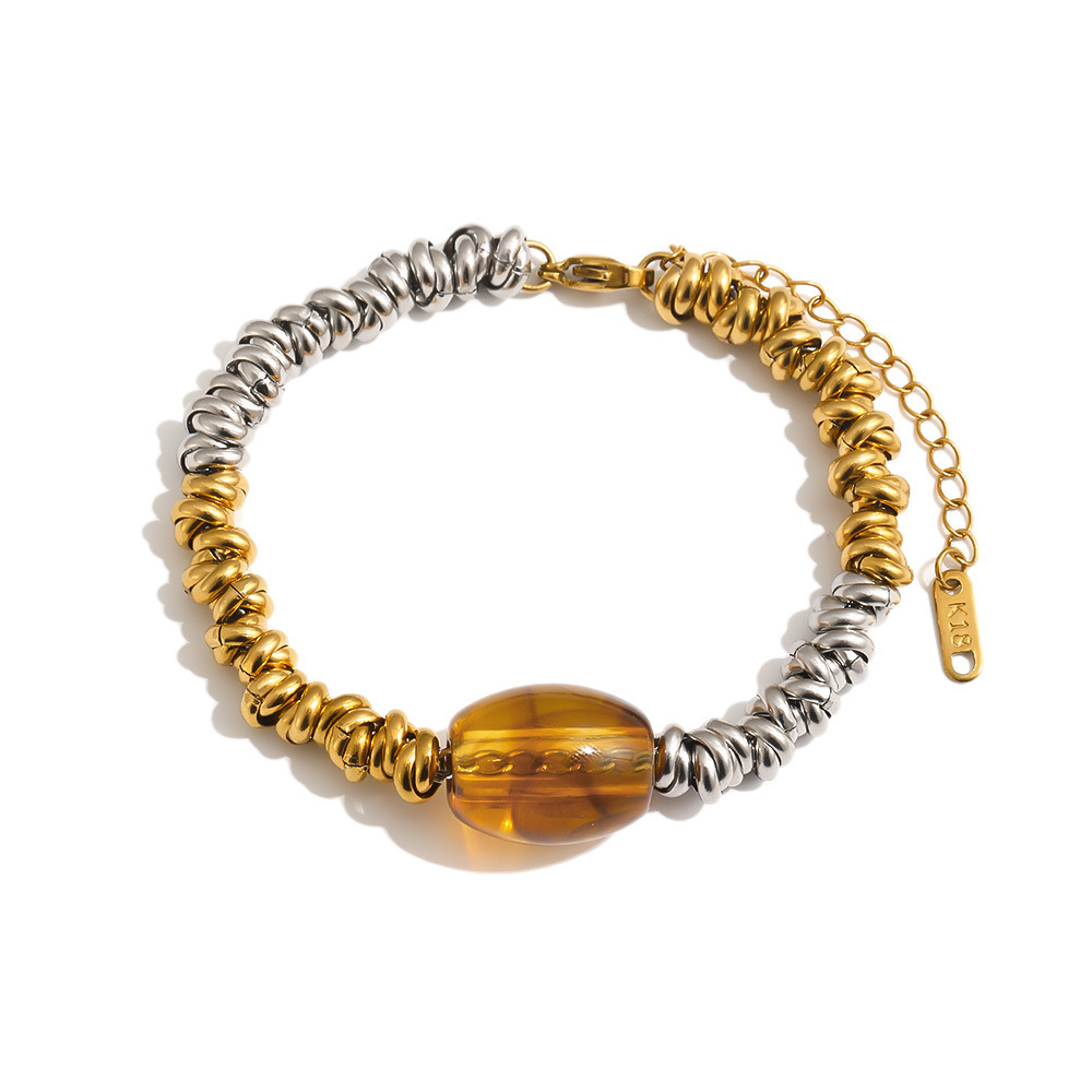 Simple Series Punk Irregular Shape Twist Stainless Steel Waterproof Gold Color Women's Chain Bracelets Picture4