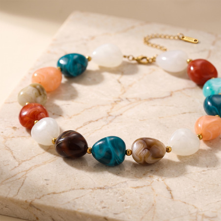 Simple Series Casual Beads Mixed Color Gradient Color Acrylic Women's Beaded Necklaces 2