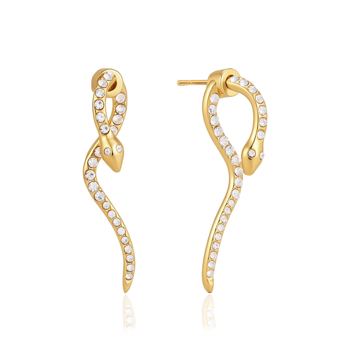 Orecchini A Perno Da Donna A Forma Di Serpente In Acciaio Inossidabile, Impermeabili, Color Oro, Con Strass. Immagine5