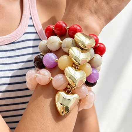 Einfache Retro-Herzperlenarmbänder Aus Kunstharz In Goldoptik Für Damen
