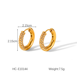 Luxurious Series Daily Circle Stainless Steel Waterproof Gold Color Zircon Women's Hoop Earrings h5 Picture2
