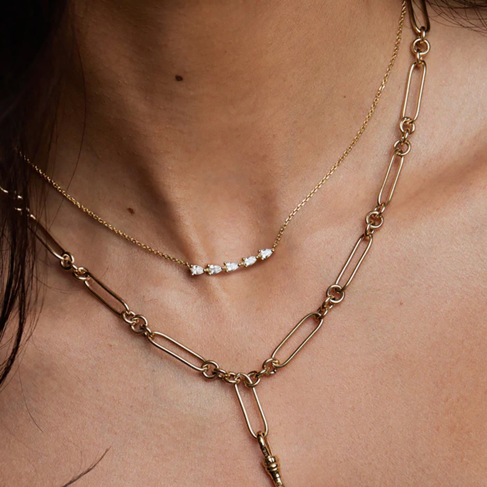 Luxurious Series Daily Droplet Chain Stainless Steel Waterproof Gold Color Zircon Women's Chain Necklaces Picture2