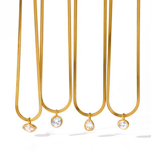 Droplet Ellipse Shape Stainless Steel Waterproof Gold Color Zircon Women's Pendant Necklaces h5 Picture4