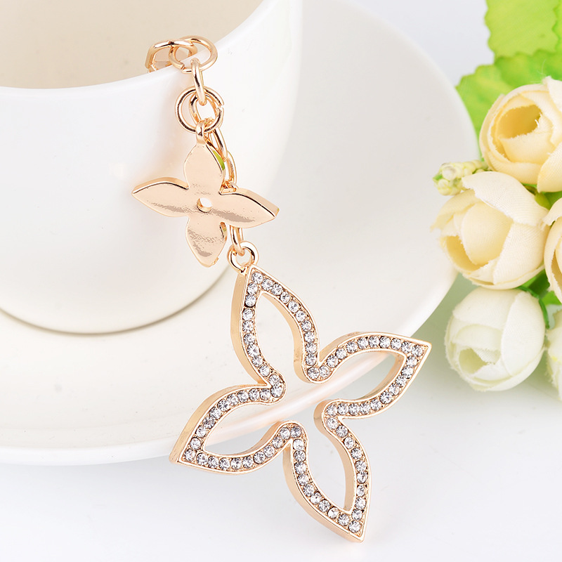Simple Series Elegant Flower Clover Alloy Rhinestone Keychain Picture3