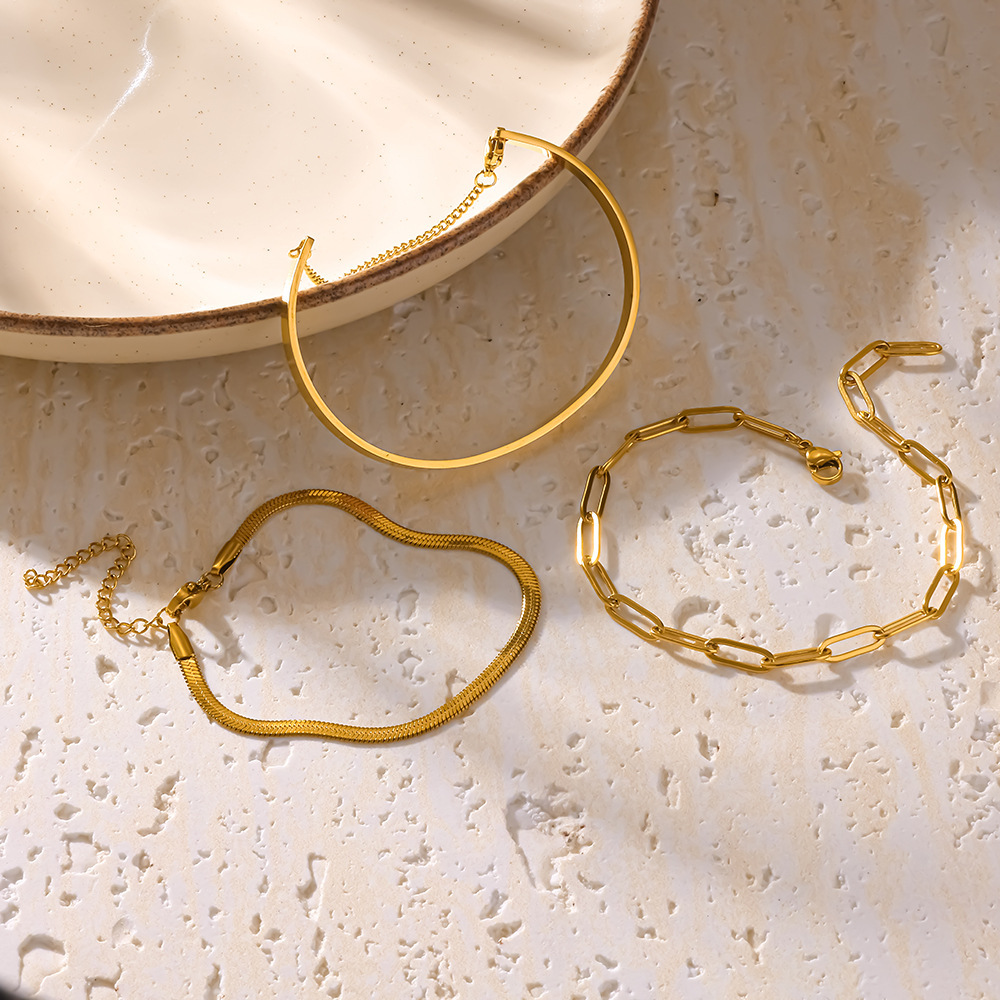 Simple Series Simple Geometric Shape Stainless Steel Waterproof   Gold Color  Women's Bracelets Sets Picture2
